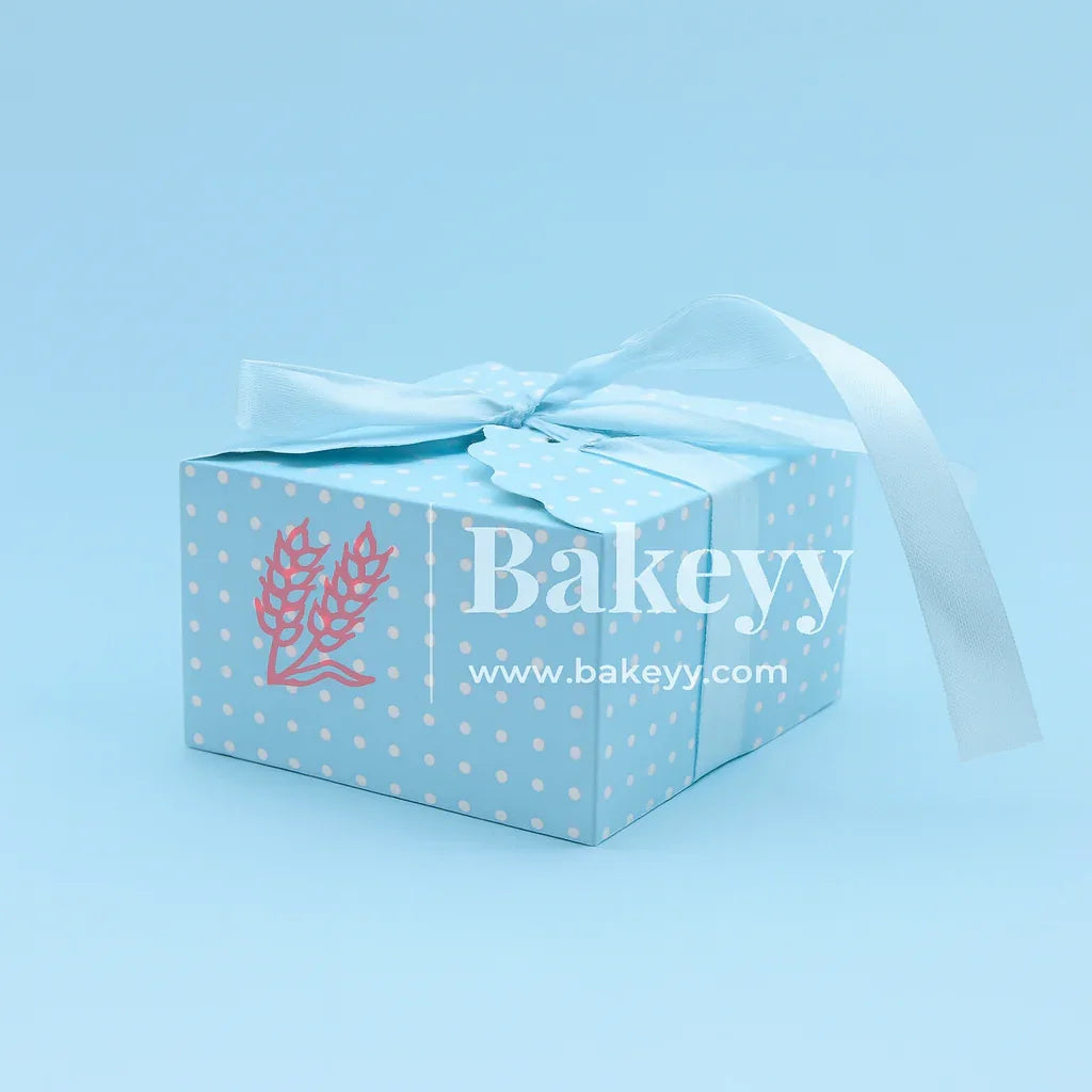 Sky Blue with White Small Dotted Small Gift Box, Cute Kraft Paper Gift Boxes with Brown Ribbon, Wedding Favour Boxes, Kraft Brown Gift Box for Party, Wedding, Gifts | Pack Of 10