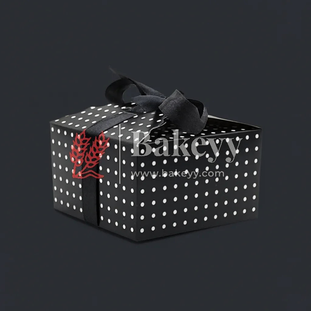 Cube Black with White Polka Dot Ribbon Gift Box – 9 x 9 x 5.5 cm | Festive & Diwali Favor Packaging| Pack of 10 - Bakeyy.com - India - Cube Black with White Polka Dot Ribbon Gift Box – 9 x 9 x 5.5 cm | Festive & Diwali Favor Packaging| Pack of 10 - Default Title