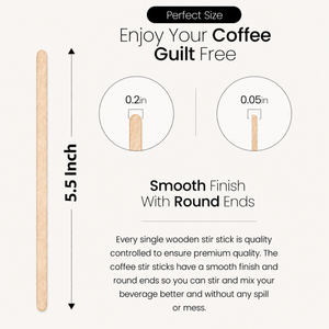 4.5 & 5.5 Inch Wooden Coffee Stir Sticks | Pack of 500 | Bio-Degradable Wood Stirrers