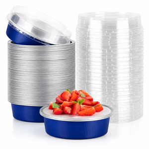 Aluminum Foil Baking Containers with Transparent Lid | Round Tins | Bake N Serve | Pack of 100