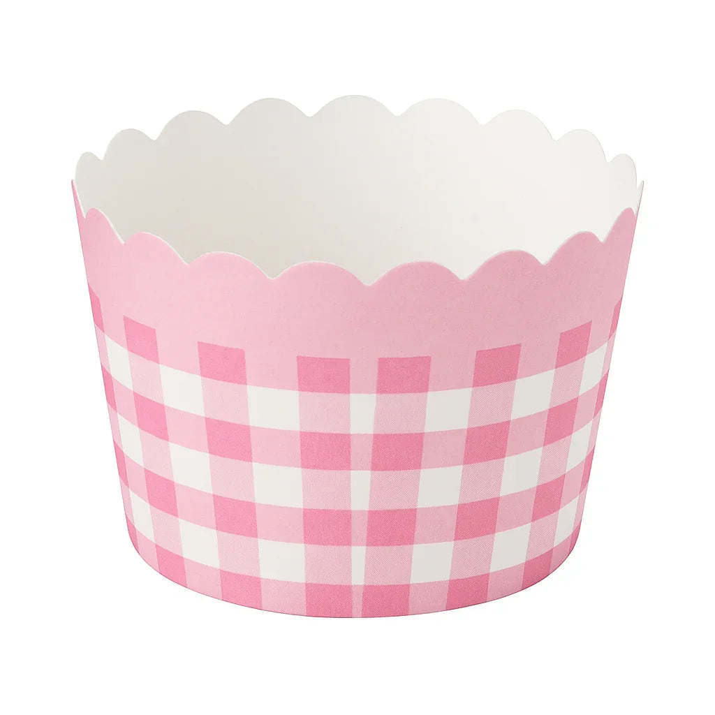 5cm| Pink & White Check Design Striped Scallop-Edge Baking Cups – Premium Paper Muffin Cup Liners |Pack Of 50