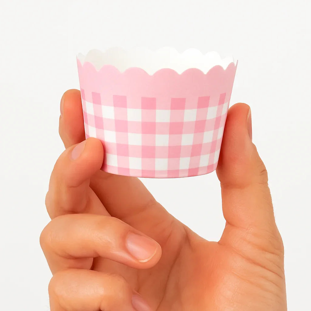 5cm| Pink & White Check Design Striped Scallop-Edge Baking Cups – Premium Paper Muffin Cup Liners |Pack Of 50