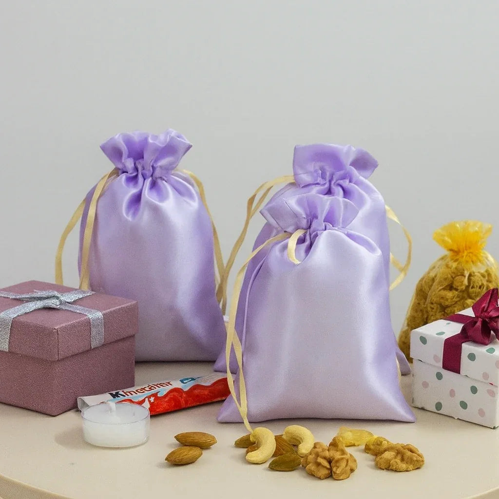 10x14 cm  Satin Potli Bags-Lavender | Pack of 25