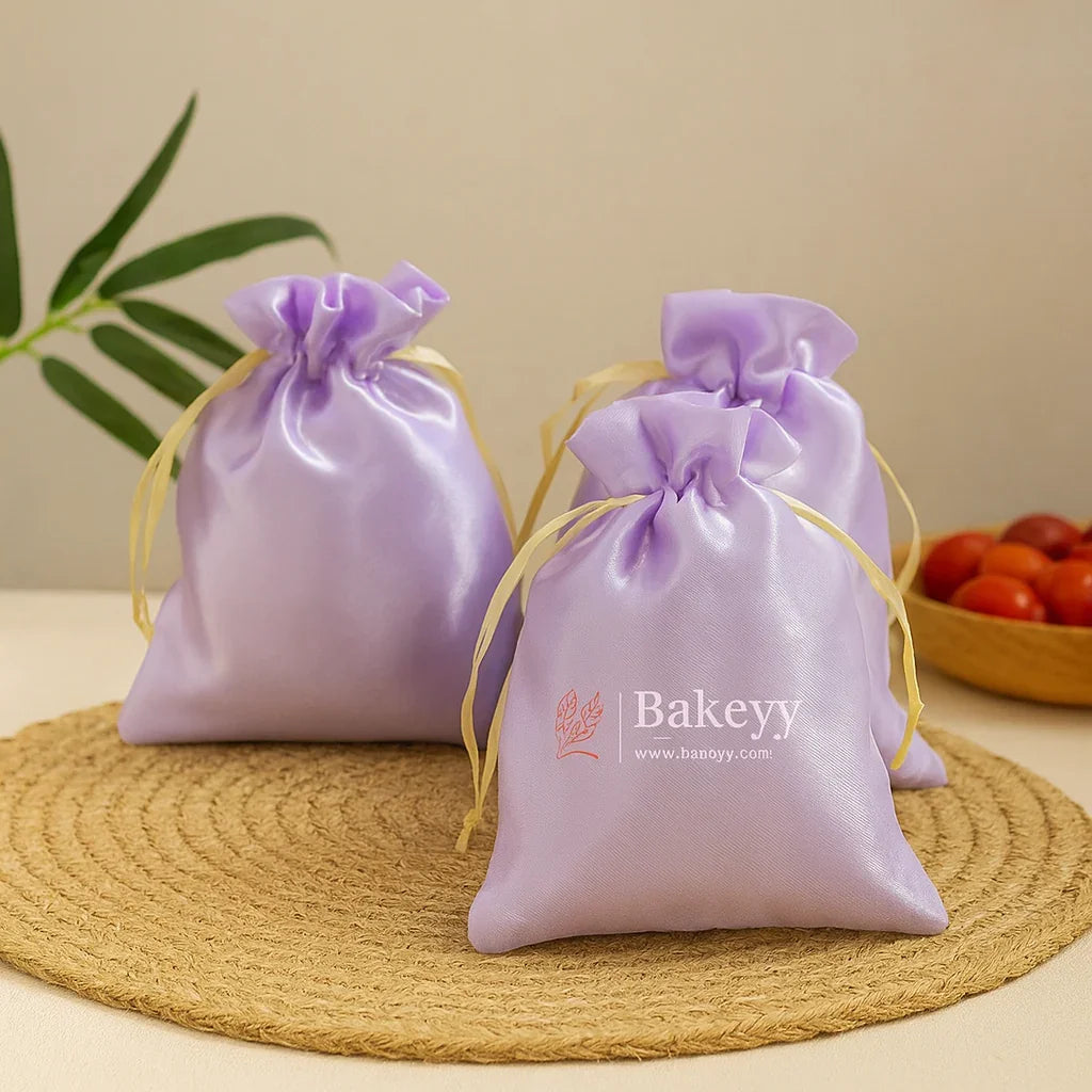 10x14 cm  Satin Potli Bags-Lavender | Pack of 25