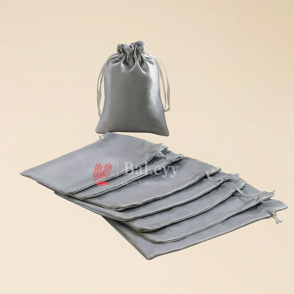 10x14 cm Satin Potli Bags – Grey | Pack of 25