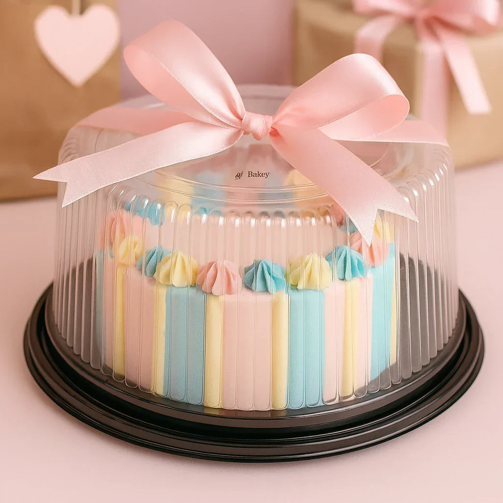 20x8.5Cm| 1/2 Kg Cake Carrier With Lid| Plastic Cake Carrier with Black Base and Transparent Lid| Pack of 10