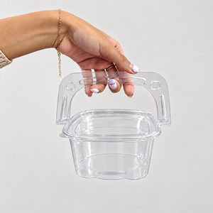 500ml Square Dessert Container with Carry Handle & Lid | Pack of 50