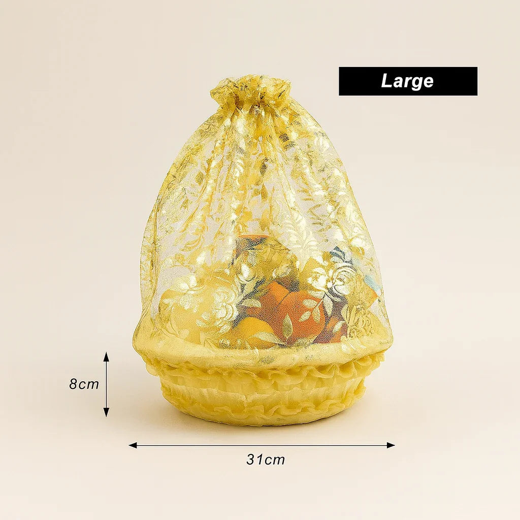 Large | Gold Round Decorative Net Basket | Hamper Basket | Pack of 1