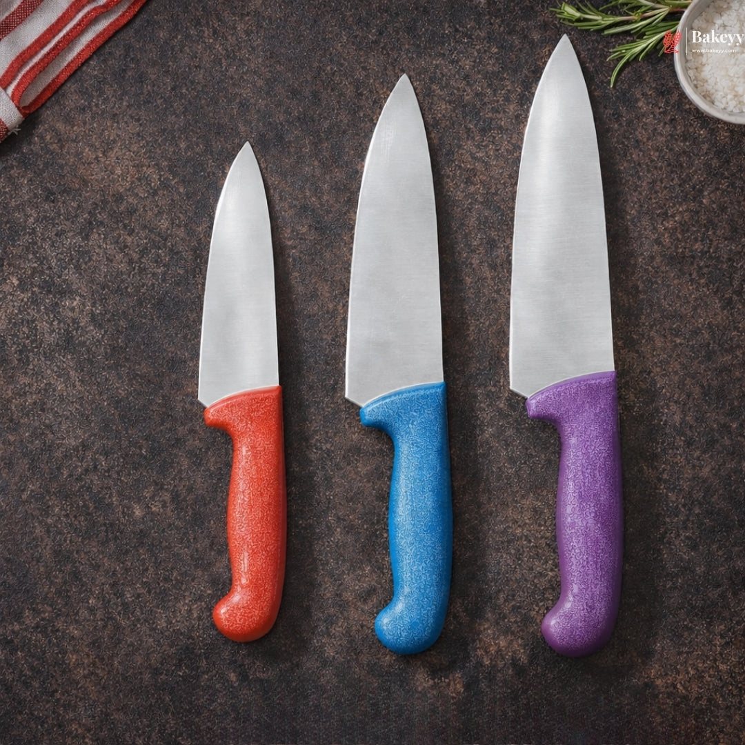 Chef Knife with Colored Handles | 3 Sizes | Stainless Steel Kitchen Knives | Pack of 1