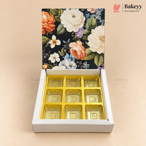 Printed Floral Chocolate Box with Golden Cavity | 3 Designs | Pack of 25