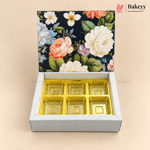 Printed Floral Chocolate Box with Golden Cavity | 3 Designs | Pack of 25
