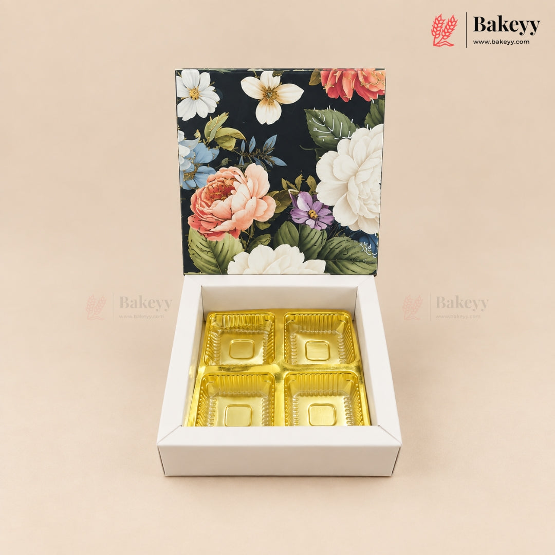 Printed Floral Chocolate Box with Golden Cavity | 3 Designs | Pack of 25