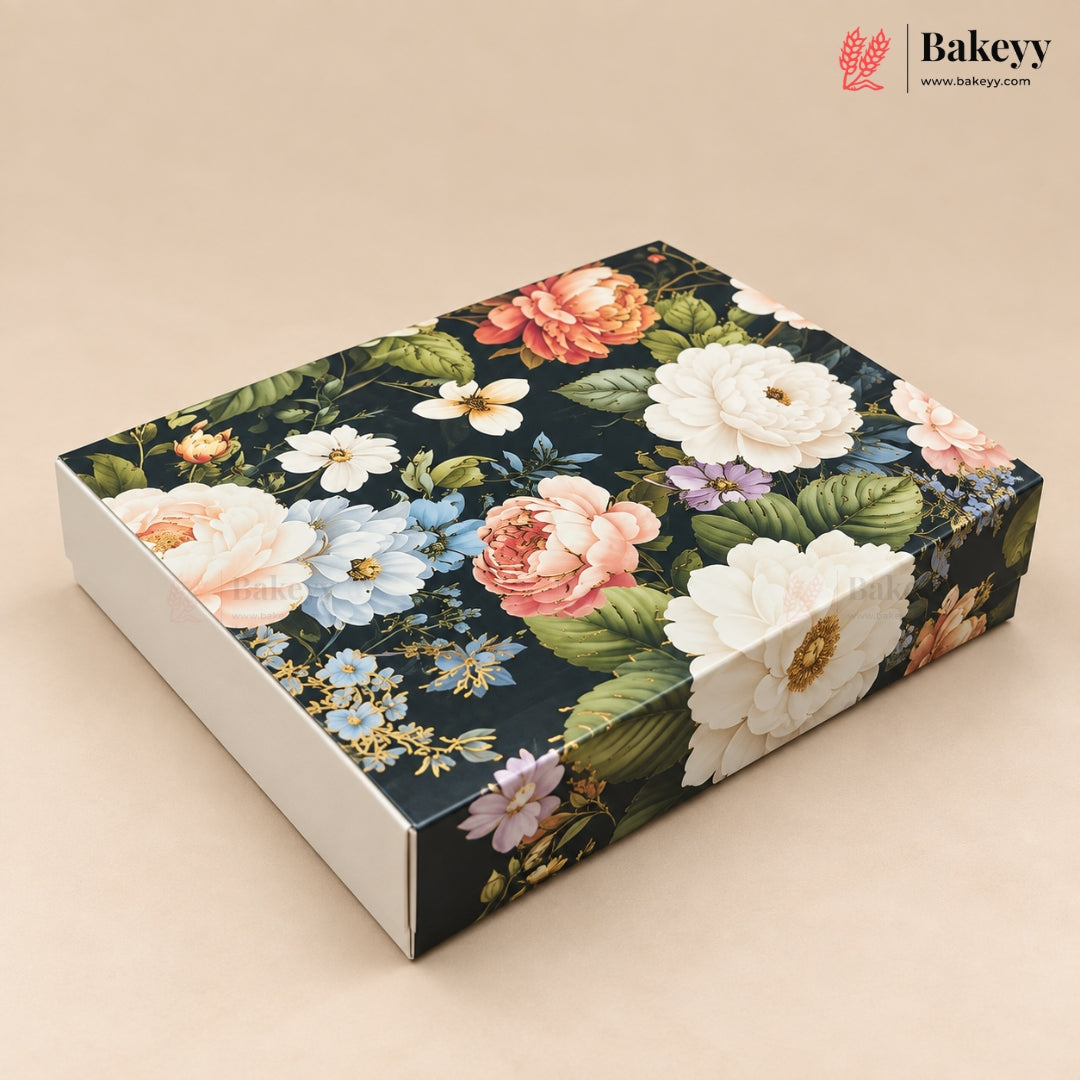 Printed Floral Chocolate Box with Golden Cavity | 3 Designs | Pack of 25