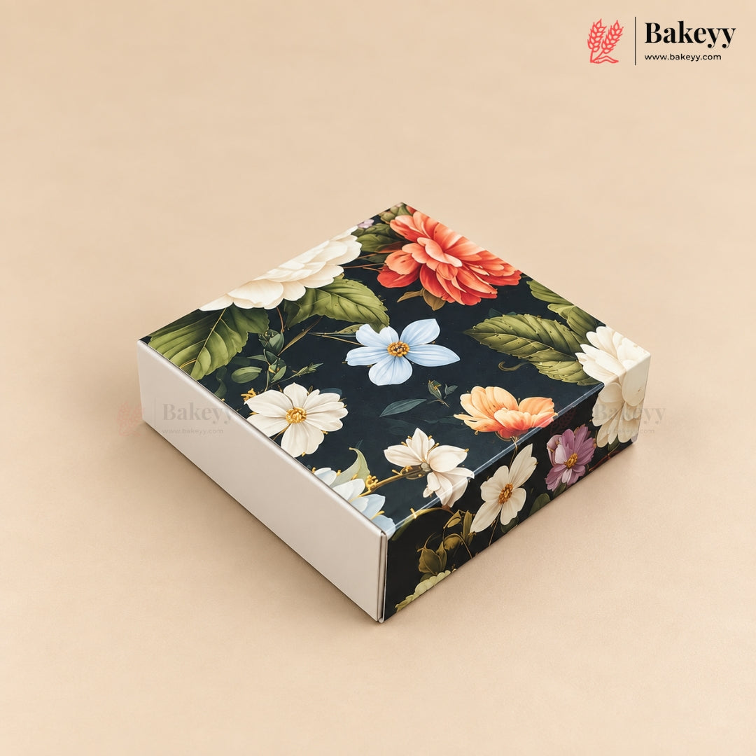 Printed Floral Chocolate Box with Golden Cavity | 3 Designs | Pack of 25