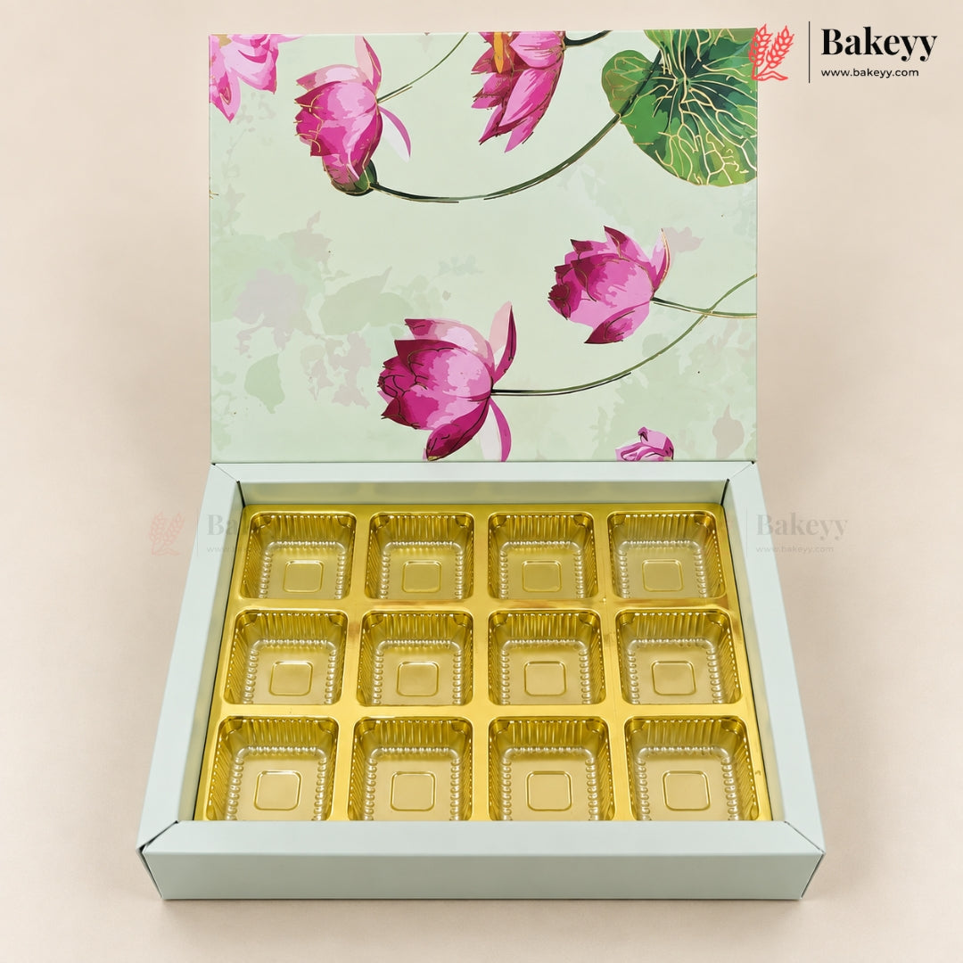 Printed Floral Chocolate Box with Golden Cavity | 3 Designs | Pack of 25