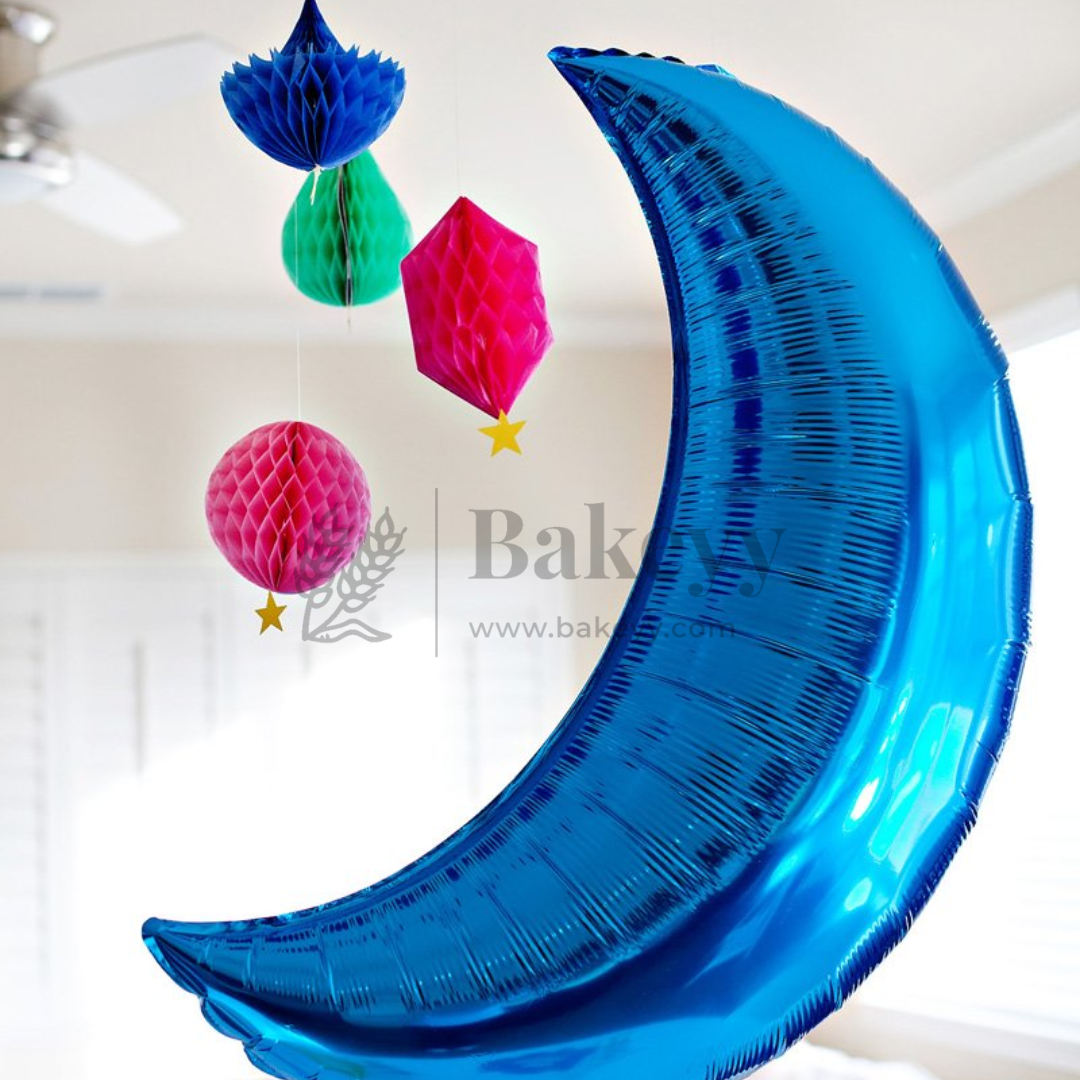 Blue Crescent Moon Foil Balloons | Party Decorative | 2 Piece