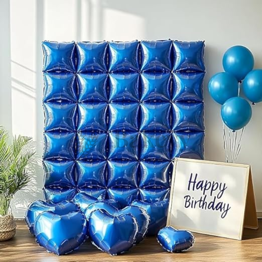 10 Pcs Blue Foil Balloon Backdrop | Metallic Square Wall Decoration for Birthday & Party Décor | Blue | 1 Piece