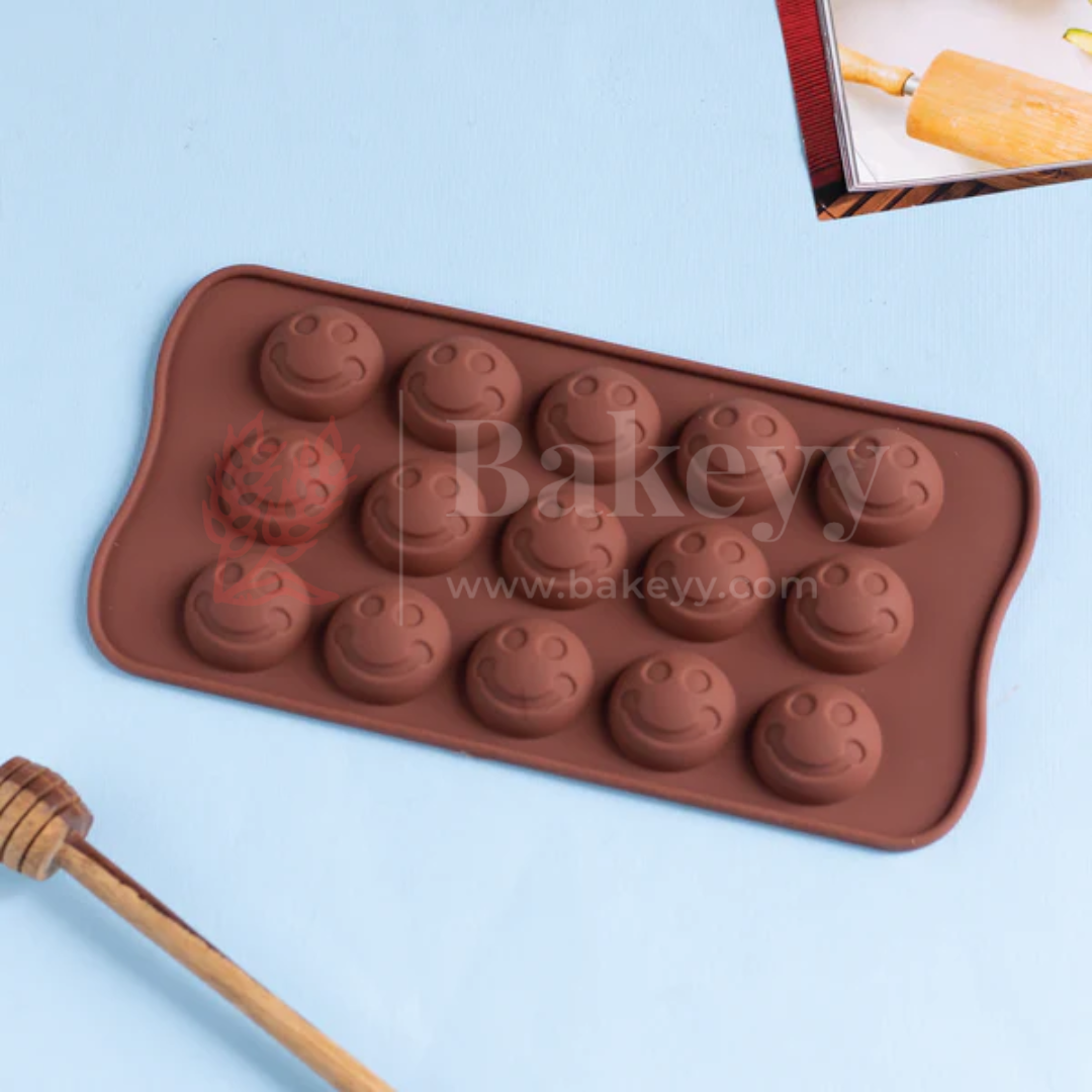15-Cavity | Smiley Face Shaped Silicone Chocolate Mould | Non-Stick Baking & Candy Making Tray | 1 Piece