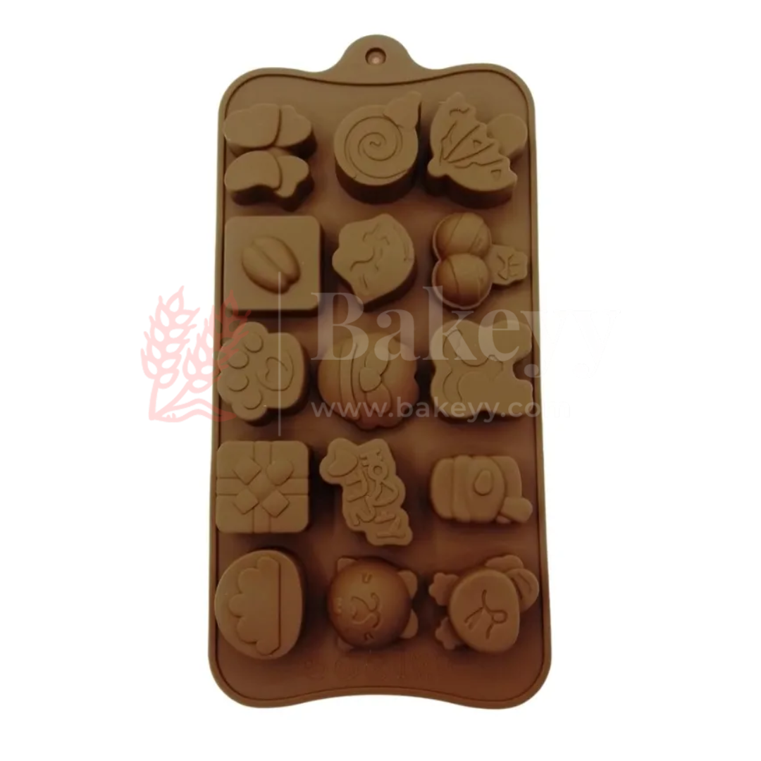 15-Cavity | Christmas Theme Silicone Chocolate Mould | Fun Cartoon Shapes | Non-Stick Baking & Candy Making Tray | 1 Piece