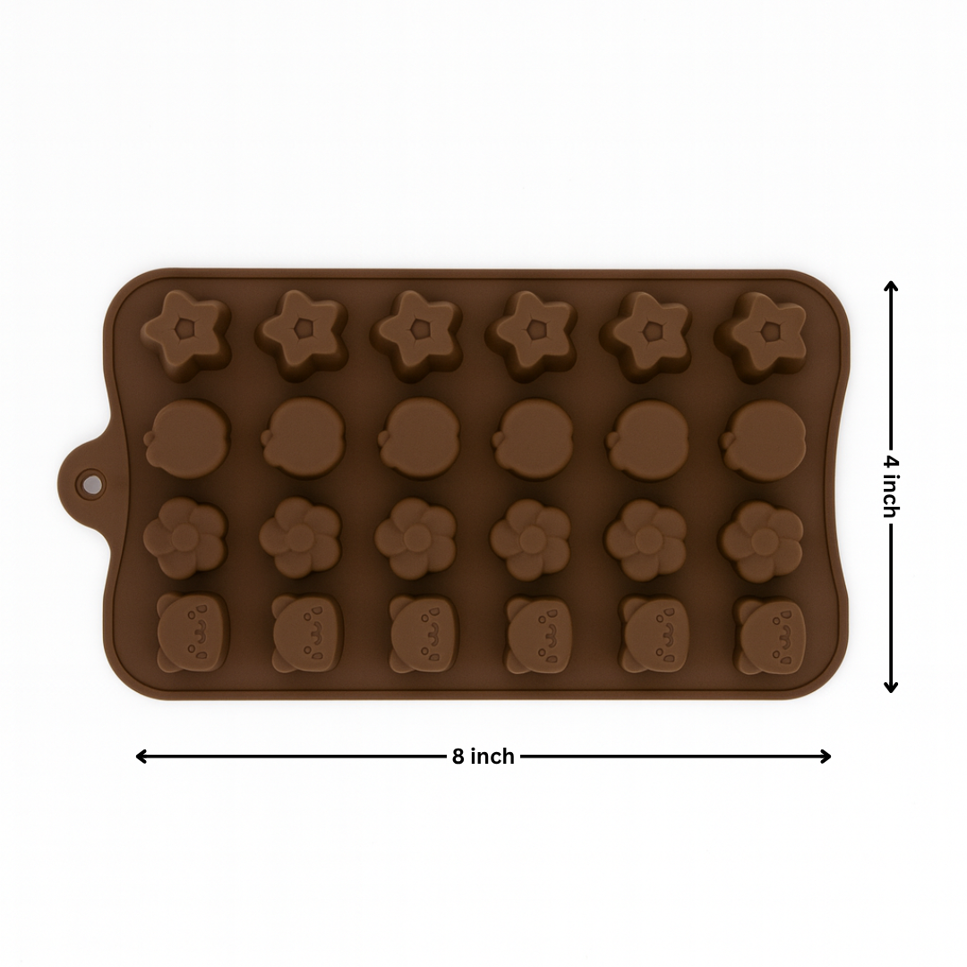 28-Cavity | Cute Mini Shapes Silicone Chocolate Mould | Non-Stick Baking & Candy Making Tray | 1 Piece