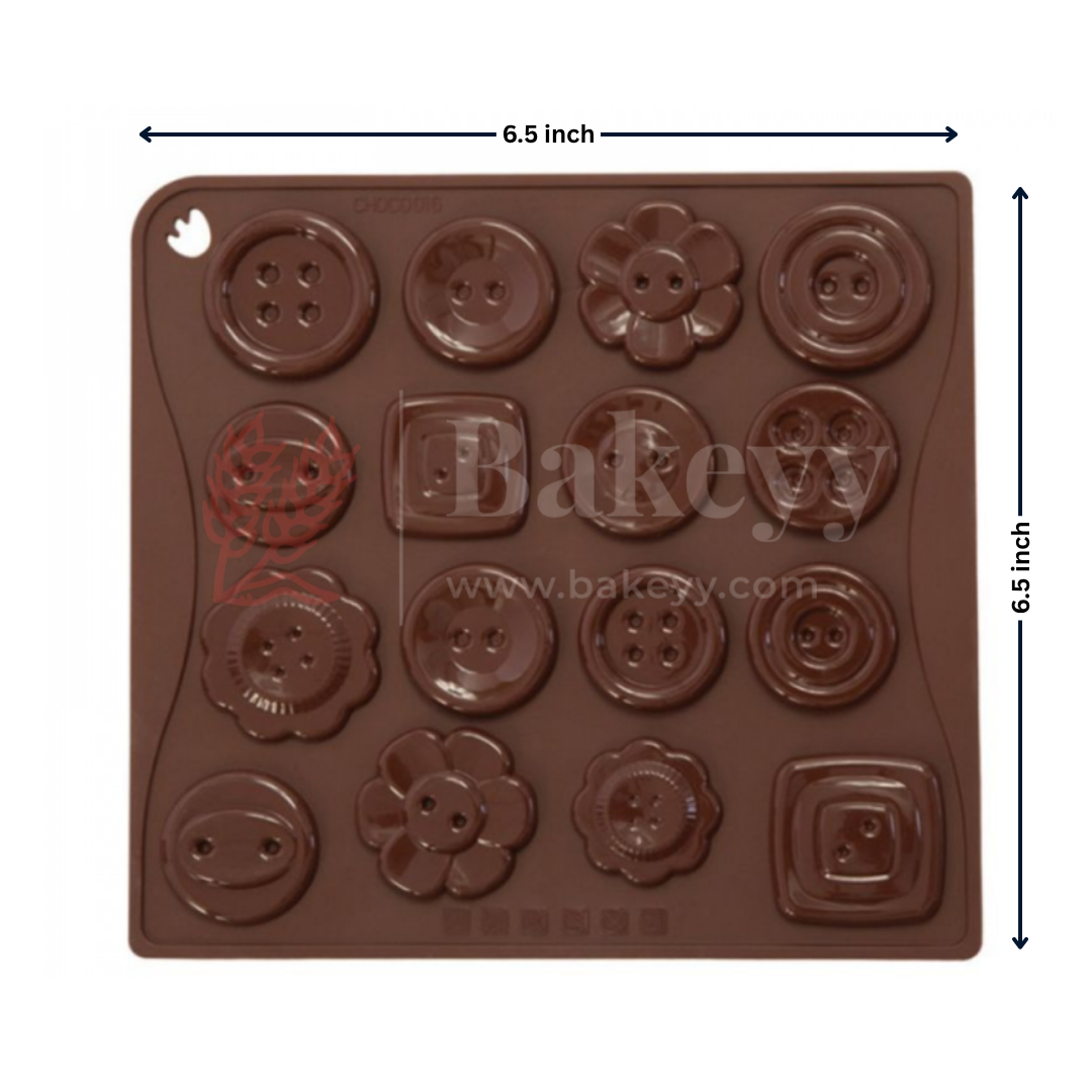 16-Cavity | Button and Flower Silicone Chocolate Mould | Non-Stick Baking & Candy Making Tray | 1 Piece