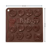 16-Cavity | Button and Flower Silicone Chocolate Mould | Non-Stick Baking & Candy Making Tray | 1 Piece