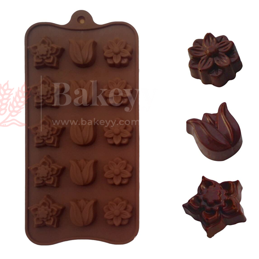 15-Cavity | Floral Shape Silicone Chocolate Mold | Non-Stick Baking & Candy Making Tray | 1 Piece