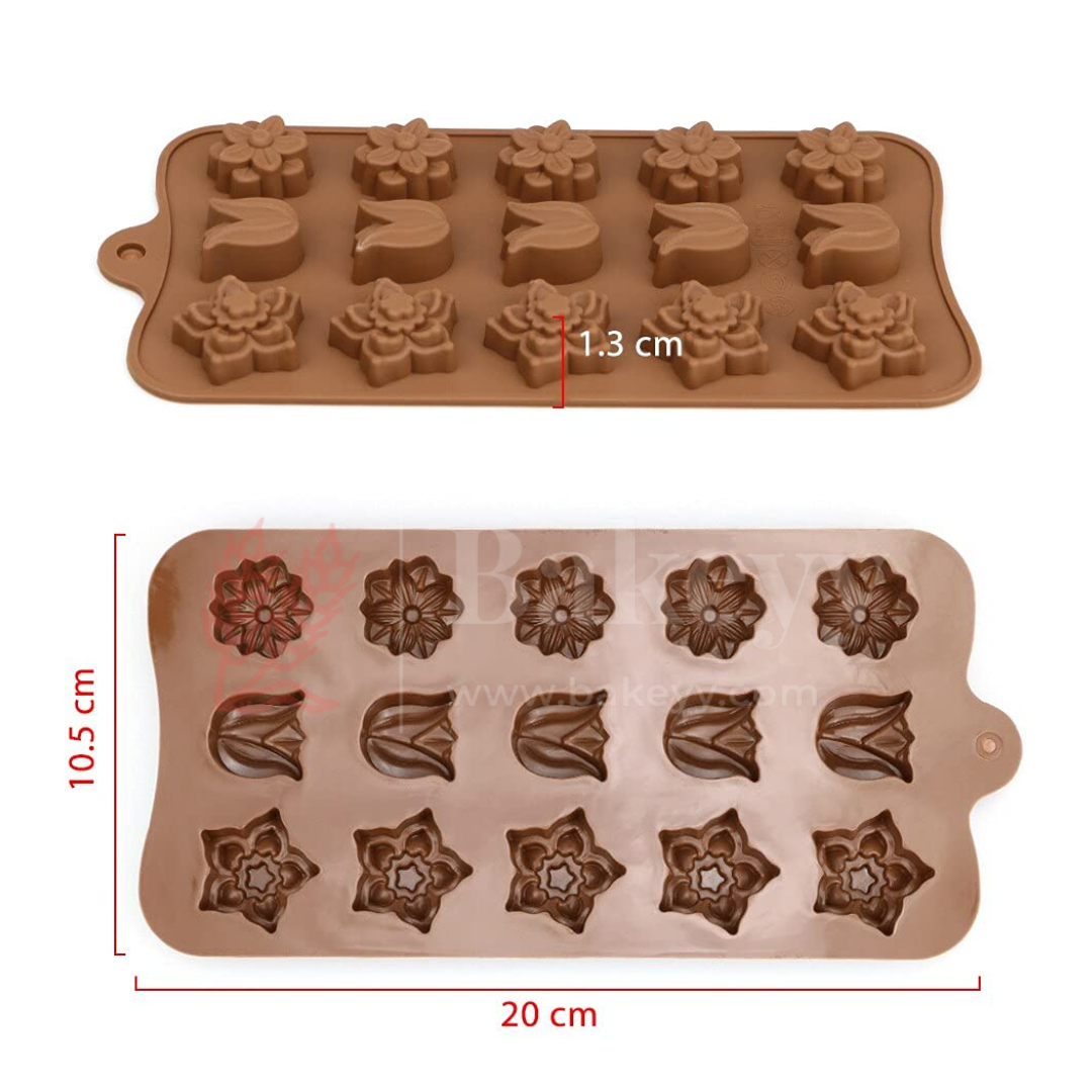 15-Cavity | Floral Shape Silicone Chocolate Mold | Non-Stick Baking & Candy Making Tray | 1 Piece