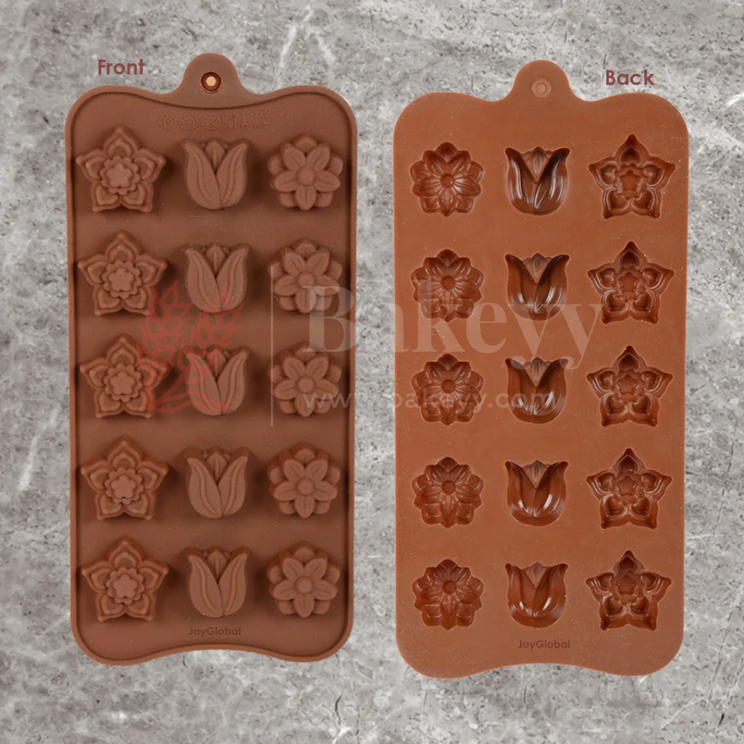 15-Cavity | Floral Shape Silicone Chocolate Mold | Non-Stick Baking & Candy Making Tray | 1 Piece