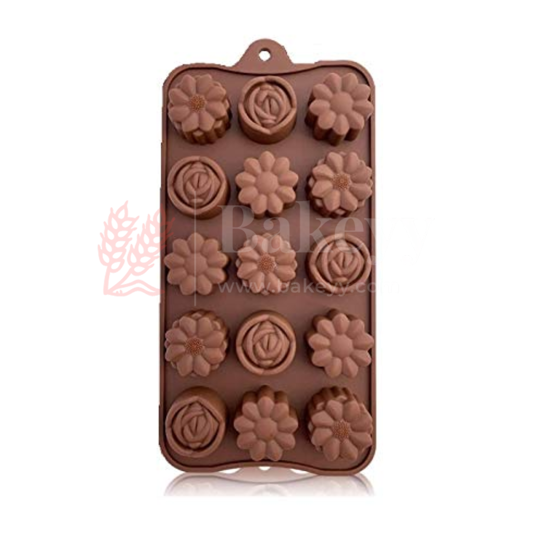 15-Cavity | Rose And Daisy Shape Silicone Chocolate Mold | Non-Stick Baking & Candy Making Tray | 1 Piece