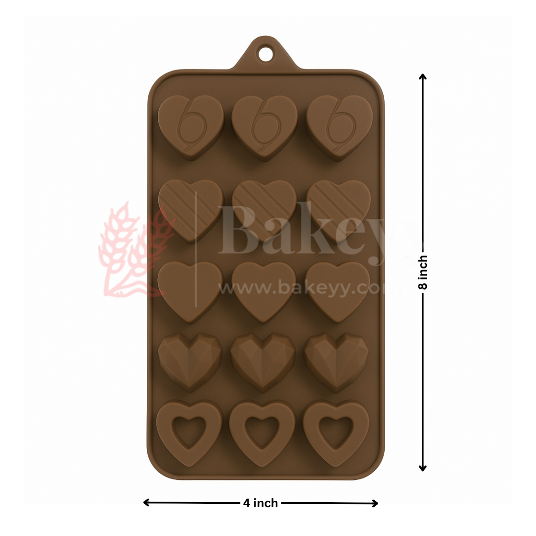 15-Cavity | Heart Shapes Silicone Chocolate Mold | Non-Stick Baking & Candy Making Tray | 1 Piece