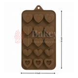 15-Cavity | Heart Shapes Silicone Chocolate Mold | Non-Stick Baking & Candy Making Tray | 1 Piece