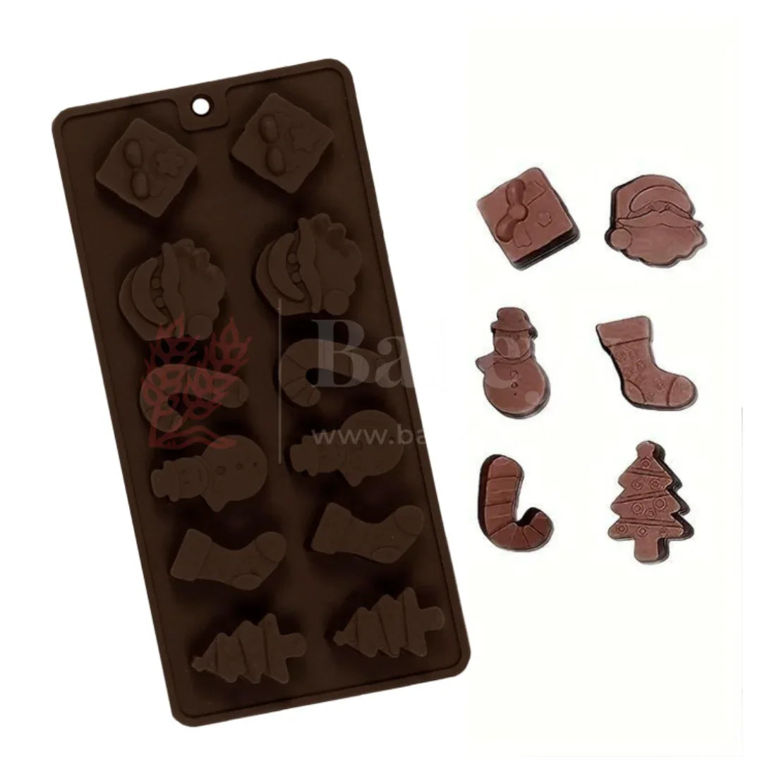 Silicone Christmas Theme Chocolate Mould - 12 Cavity Decorative Tray | 1 Piece