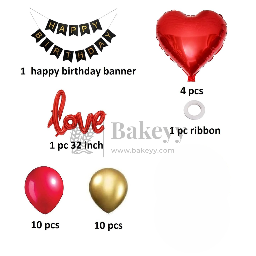 Romantic Birthday Decoration Kit – Red & Gold Theme | Party Decor | 1 Piece