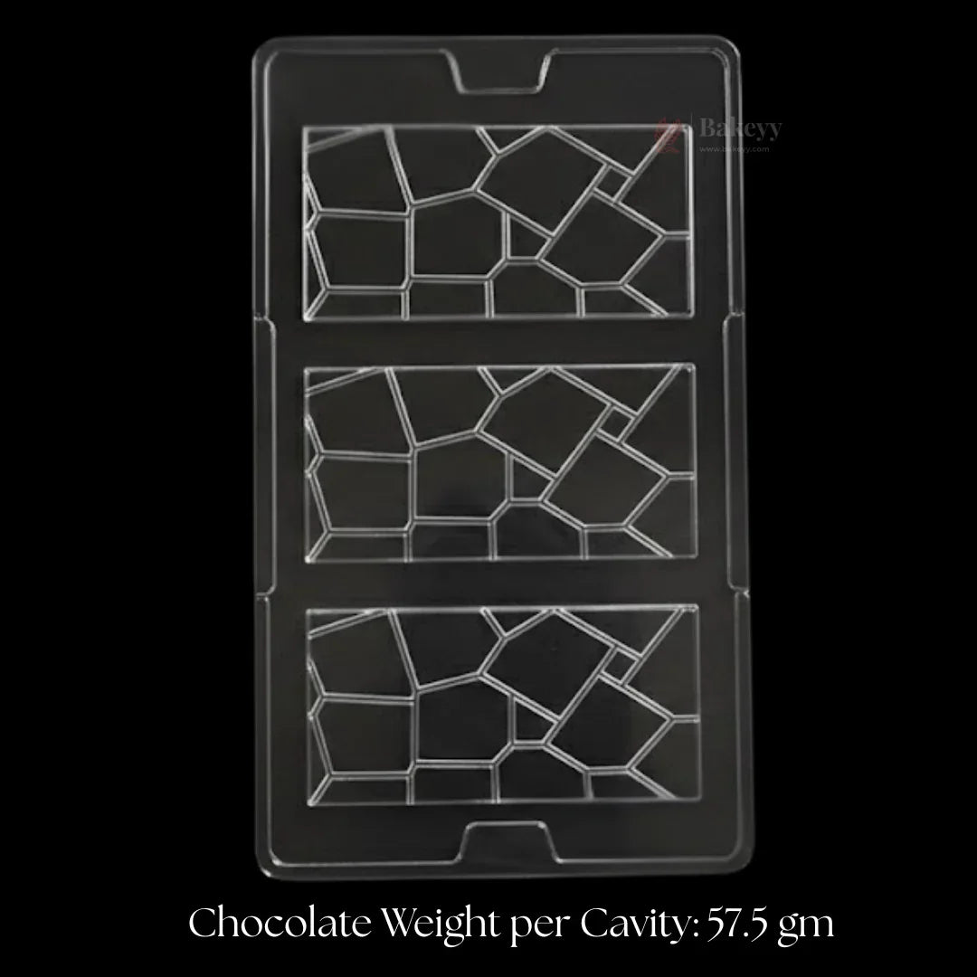 Clear chocolate bar mould with geometric pattern cavities, Bakeyy baking supply product