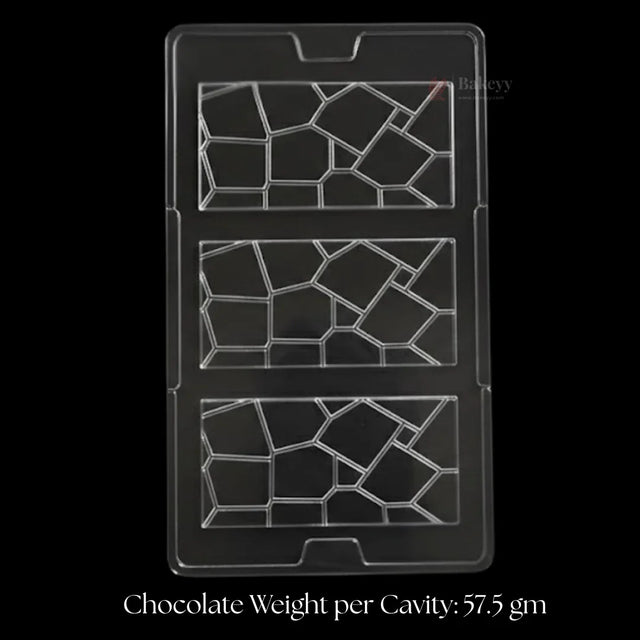 Clear chocolate bar mould with geometric pattern cavities, Bakeyy baking supply product