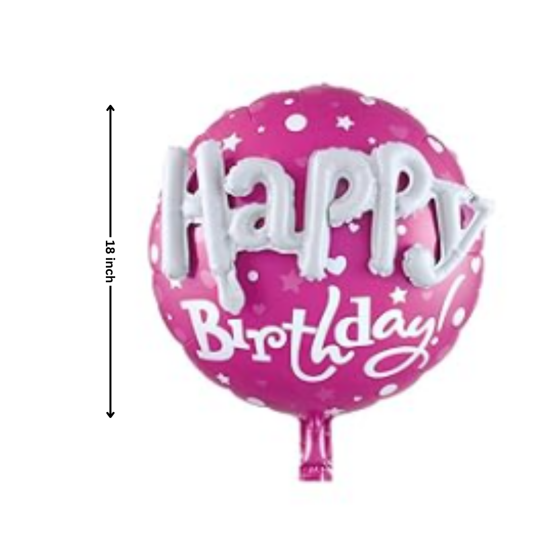 Happy Birthday Round Foil Balloon | Pink | Party Decoration | 1 Piece