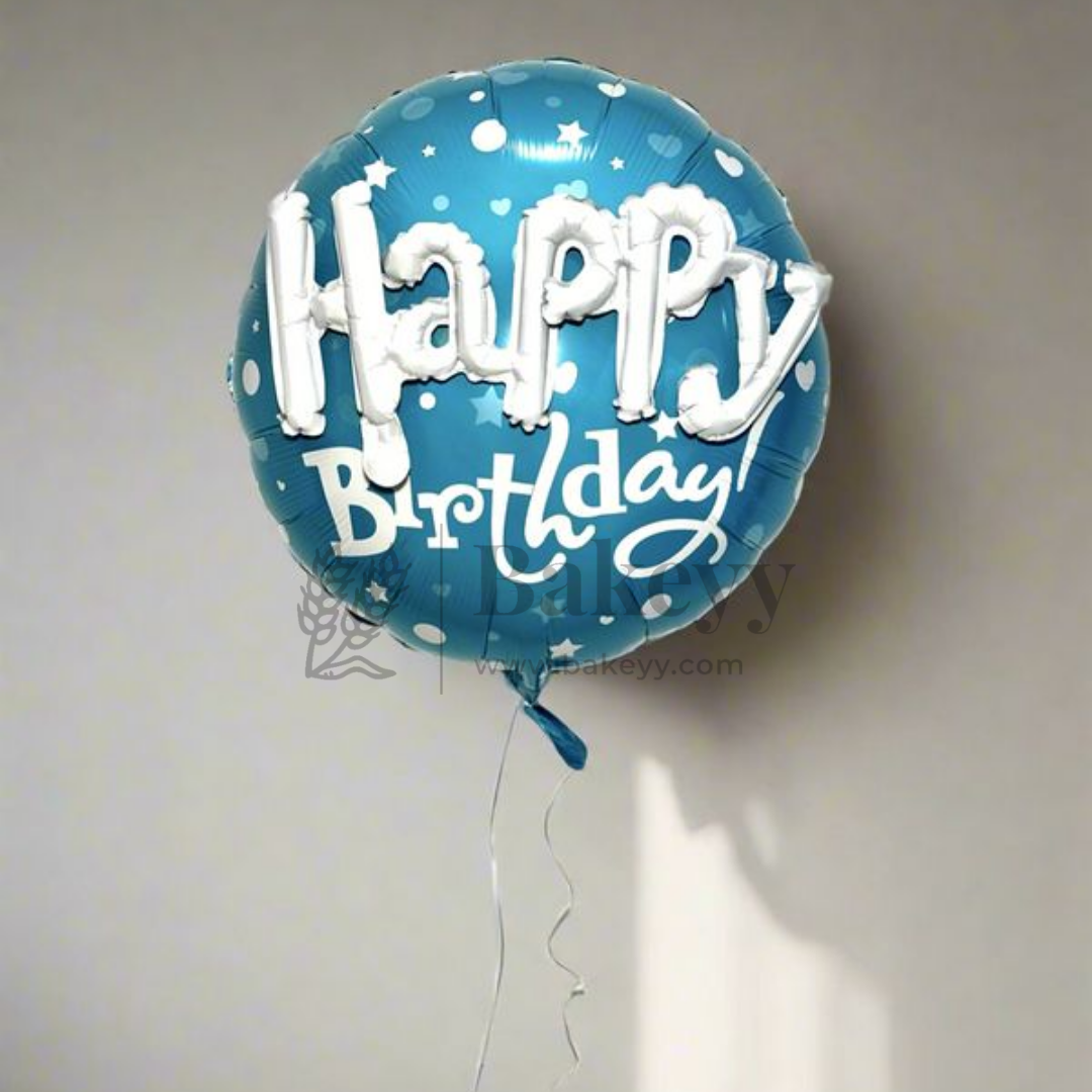Happy Birthday Round Foil Balloon | Blue | Party Decoration | 1 Piece