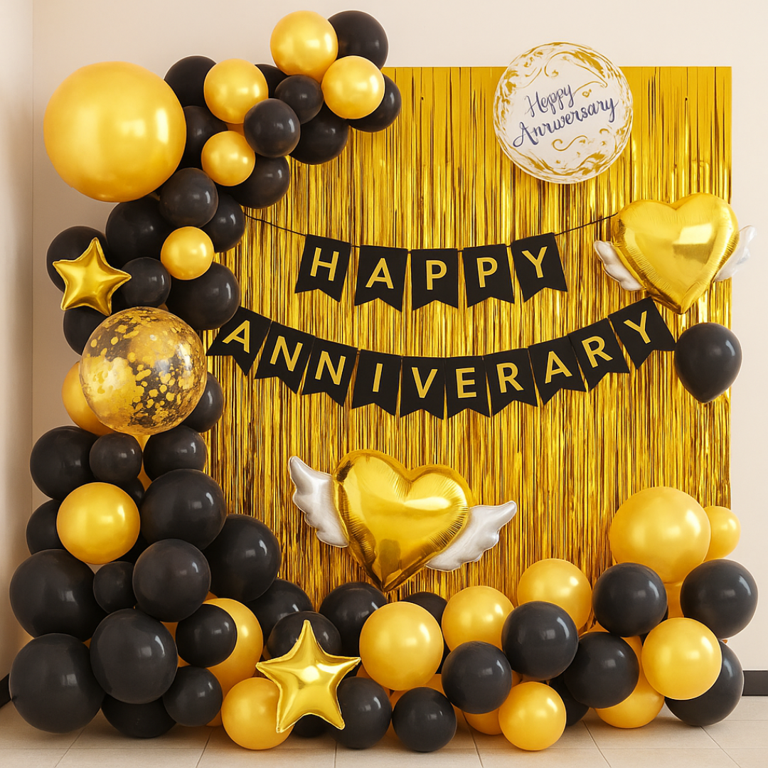 Black & Gold Balloon Arch Decoration Kit with Star Foil Balloons | Party Decor | 1 Piece
