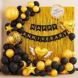Black & Gold Balloon Arch Decoration Kit with Star Foil Balloons | Party Decor | 1 Piece