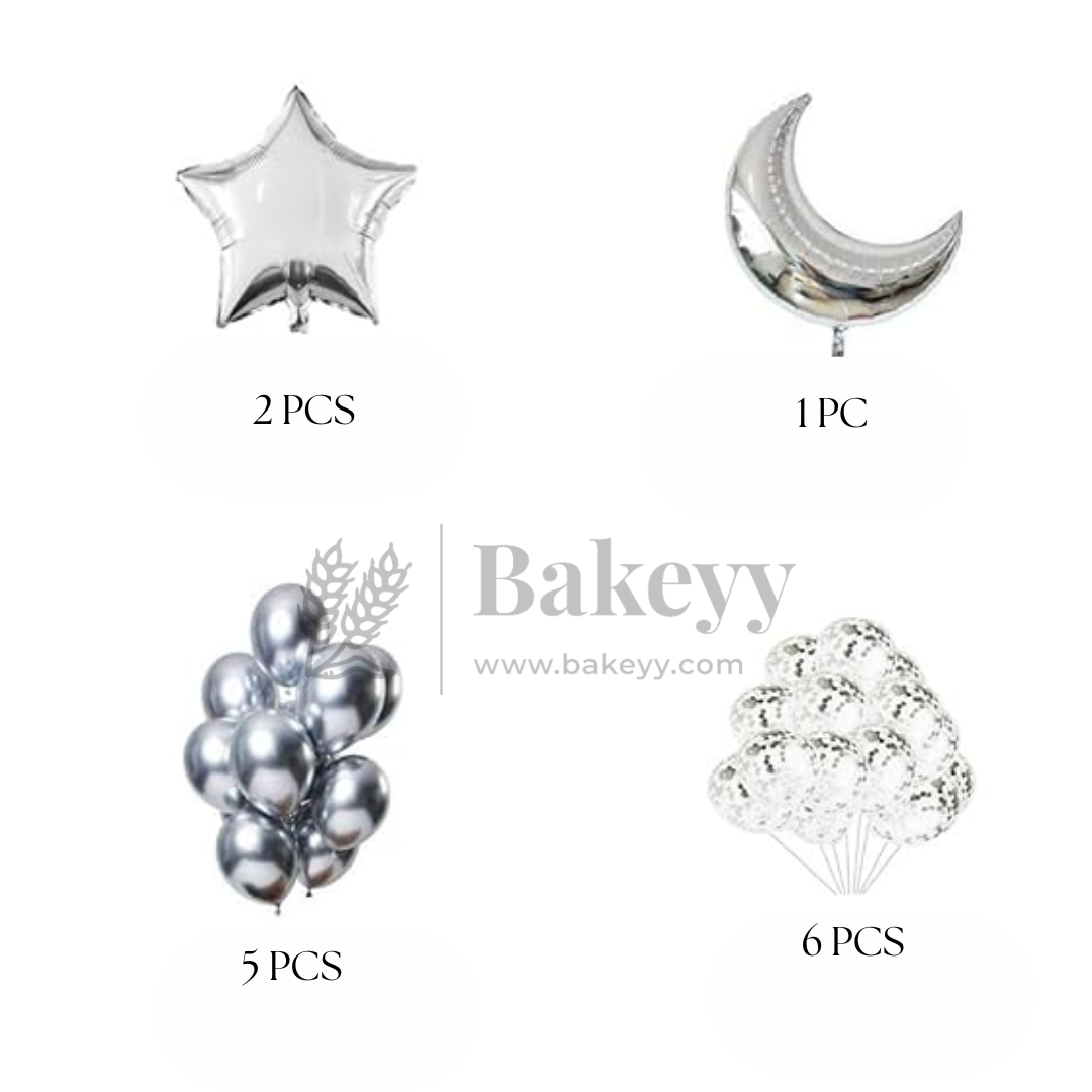 Silver Moon & Star Balloon Set | Party Decoration Combo | 14 pc Set | 1 Piece
