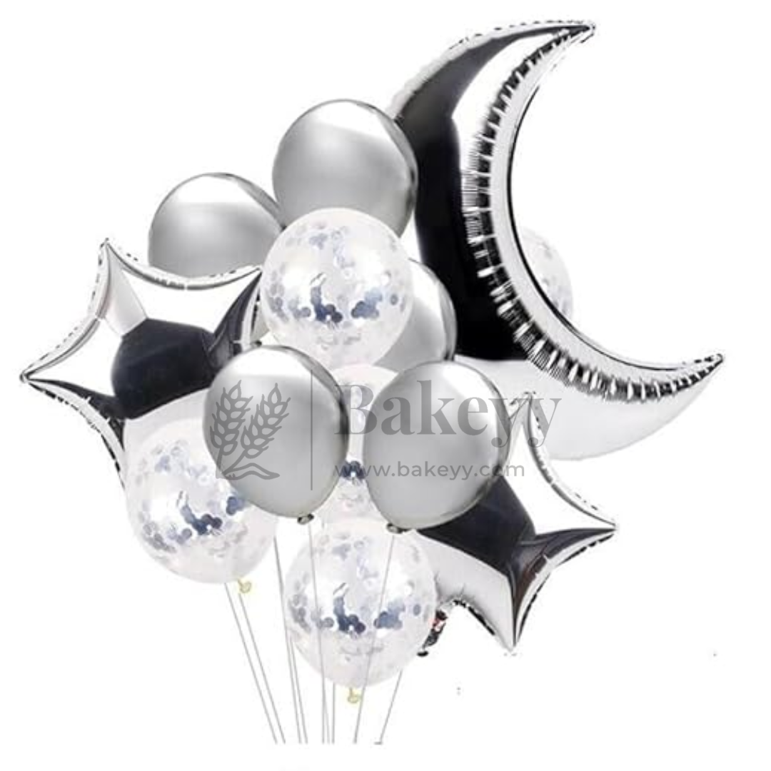 Silver Moon & Star Balloon Set | Party Decoration Combo | 14 pc Set | 1 Piece