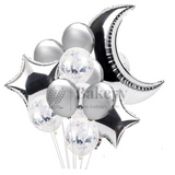 Silver Moon & Star Balloon Set | Party Decoration Combo | 14 pc Set | 1 Piece