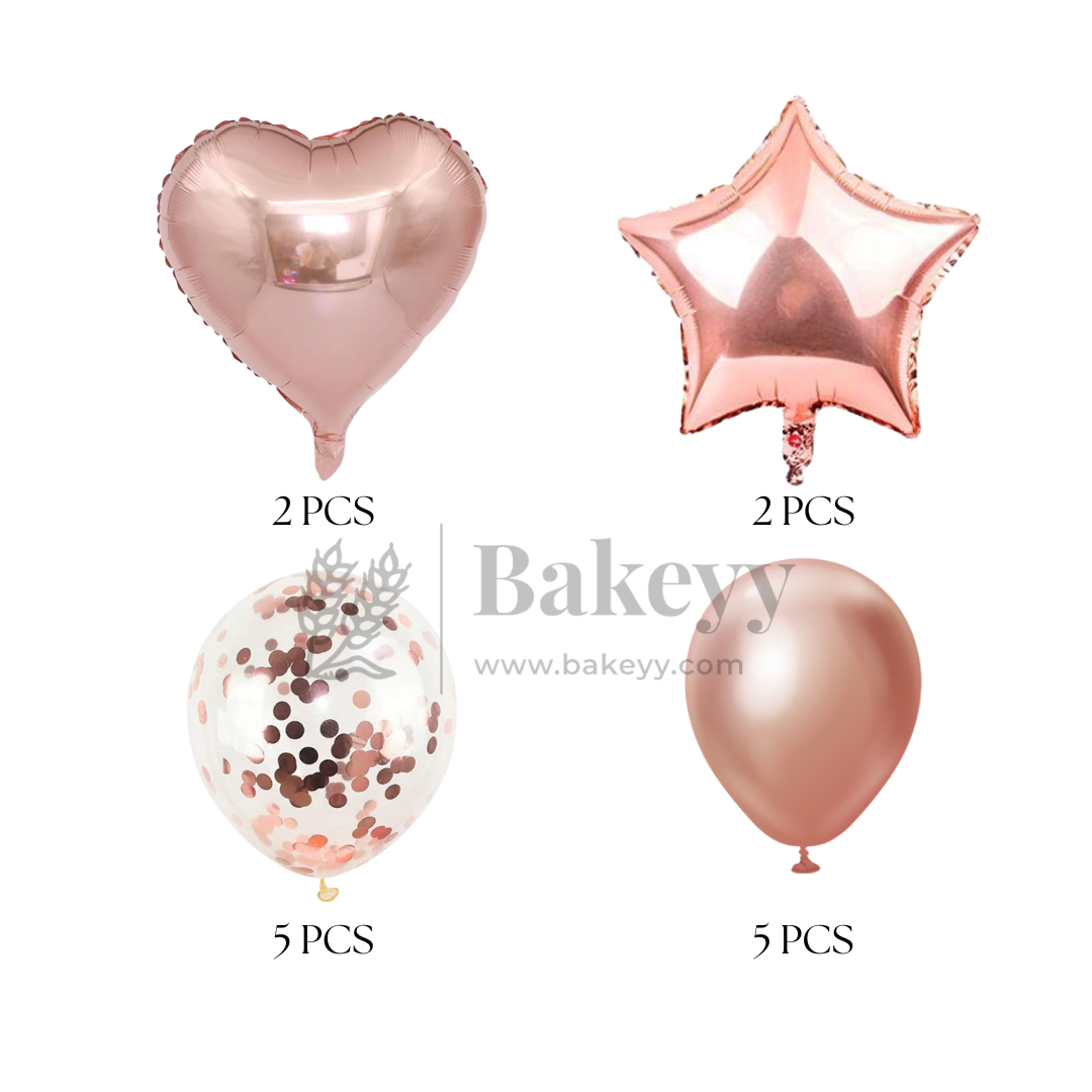 Rose Gold Heart & Star Balloon Set | Party Decoration Combo | 14 pc Set | 1 Piece