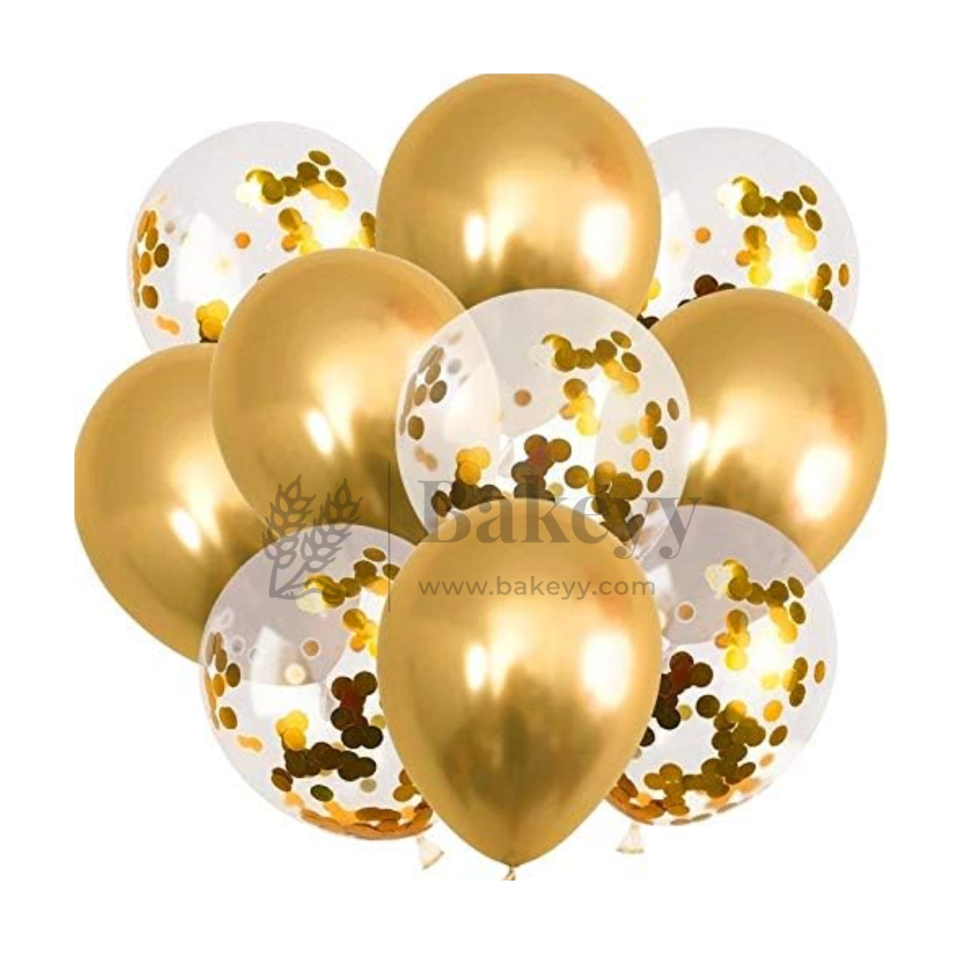 Gold Balloon Set – Latex & Confetti Combo | Party Decoration Combo | 10 pc Set | 1 Piece
