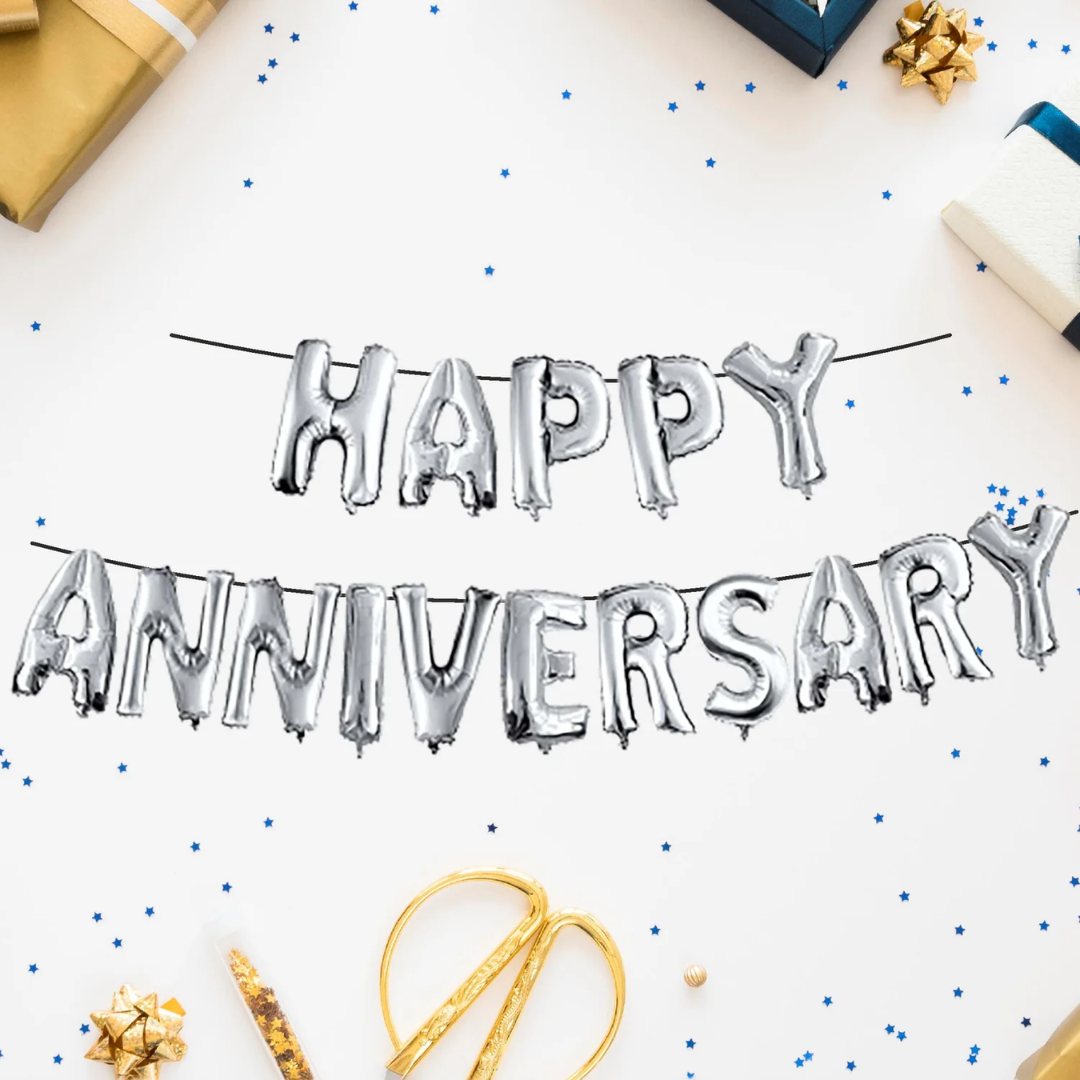 Silver Happy Anniversary Foil Balloon | 1 Piece