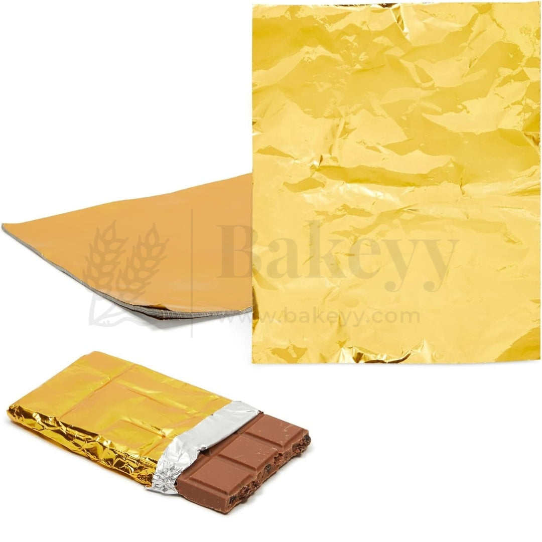 Big Aluminium Chocolate Wrapping Paper | Pack of 200 - Bakeyy.com - India - Big Aluminium Chocolate Wrapping Paper | Pack of 200 - Gold