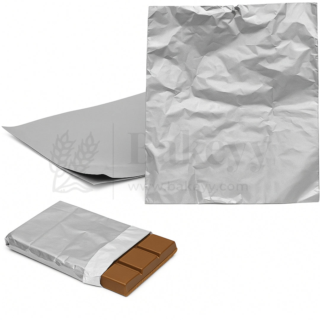 Big Aluminium Chocolate Wrapping Paper | Pack of 200 - Bakeyy.com - India - Big Aluminium Chocolate Wrapping Paper | Pack of 200 - Silver