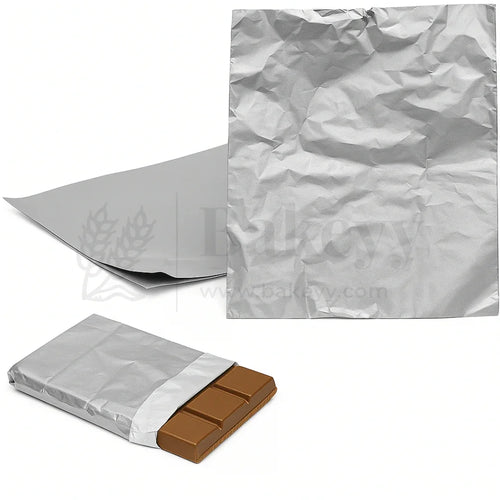 Big Aluminium Chocolate Wrapping Paper | Pack of 200 - Bakeyy.com - India - Big Aluminium Chocolate Wrapping Paper | Pack of 200 - Silver
