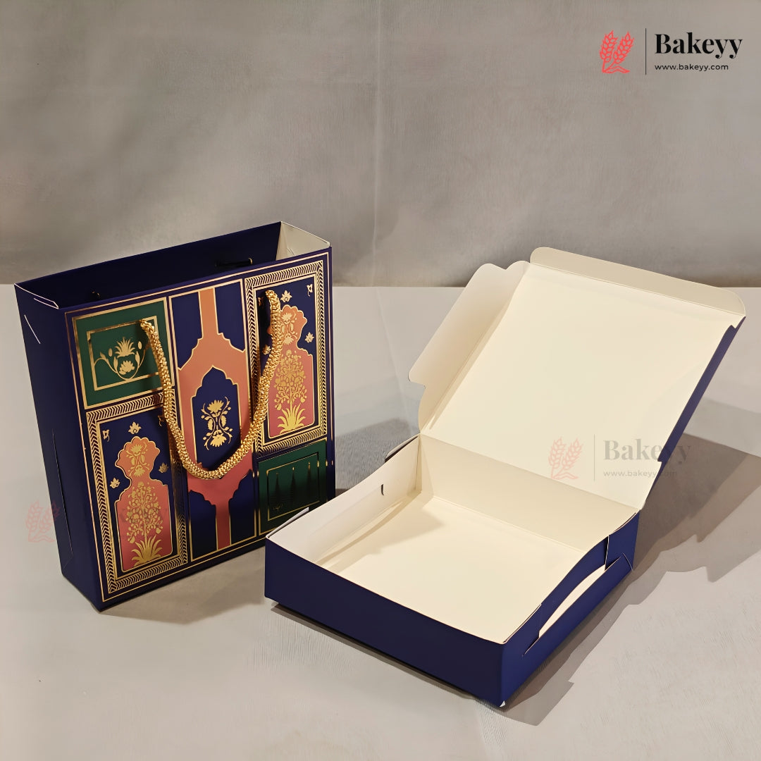 Traditional Arch & Floral Printed Chocolate Gift Box with Matching Handle Paper Bag | With & Without Cavity | Pack of 10